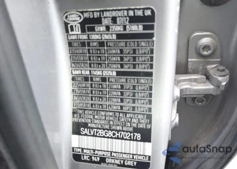 2012 Land Rover Range Rover Evoque Pure Plus z USA, uszkodzony, nr VIN SALVT2BG8CH702178